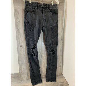 Pacsun Stacked Skinny Moto Stretch Blue Denim Jeans Paint Splatter Size 32 X 32